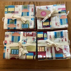 Fat Quarters-4 identical sets with bikes, flowers, and village